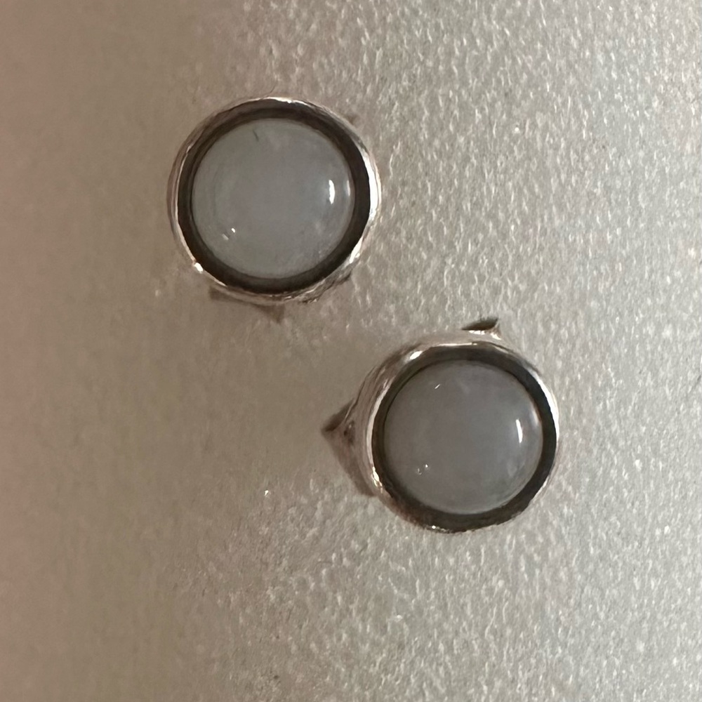 Pandora silver stud earrings pair white agate